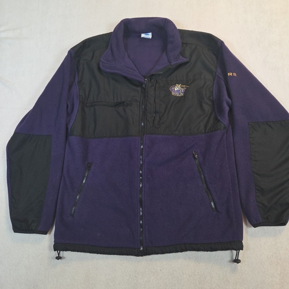 LSU Tigers NCAA Full Zip Fleece Jacket Men's L Purple Black Zip Pockets KA Inc
